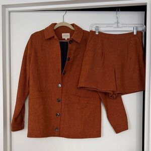 Orange Sezane wool Blazer and Shorts Set